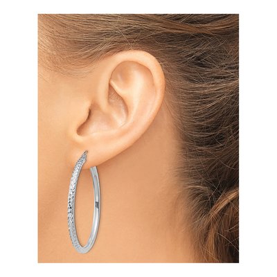 10K White Gold 45mm Diamond-Cut Hoop Earrings – view 4