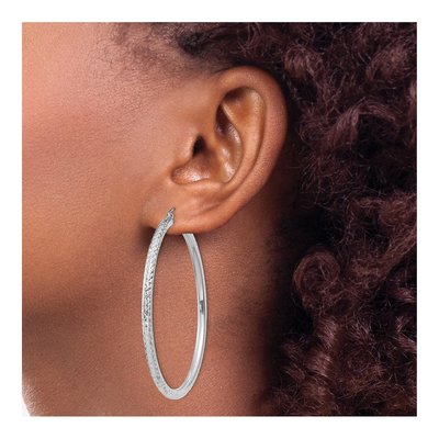 10K White Gold 55mm Diamond-Cut Hoop Earrings – view 4