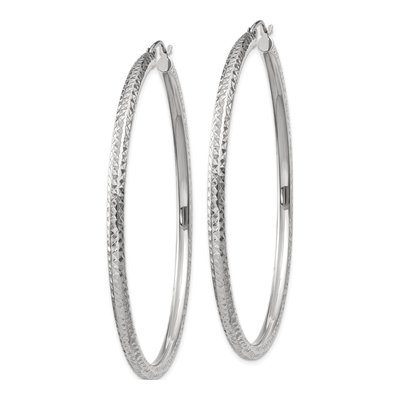 10K White Gold 60mm Diamond-Cut Hoop Earrings – view 3