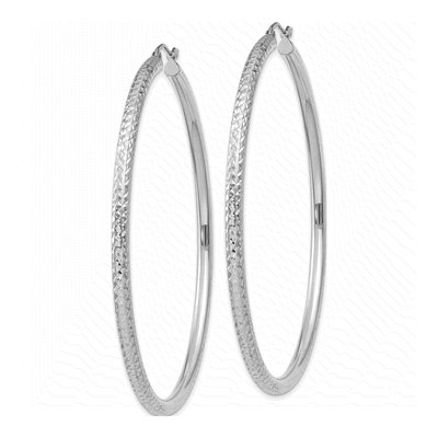 10K White Gold 65mm Diamond-Cut Hoop Earrings – view 3