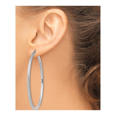 10K White Gold 65mm Diamond-Cut Hoop Earrings – view 4