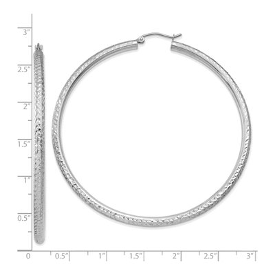 10K White Gold 65mm Diamond-Cut Hoop Earrings – view 5