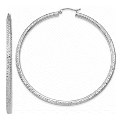 10K White Gold 65mm Diamond-Cut Hoop Earrings