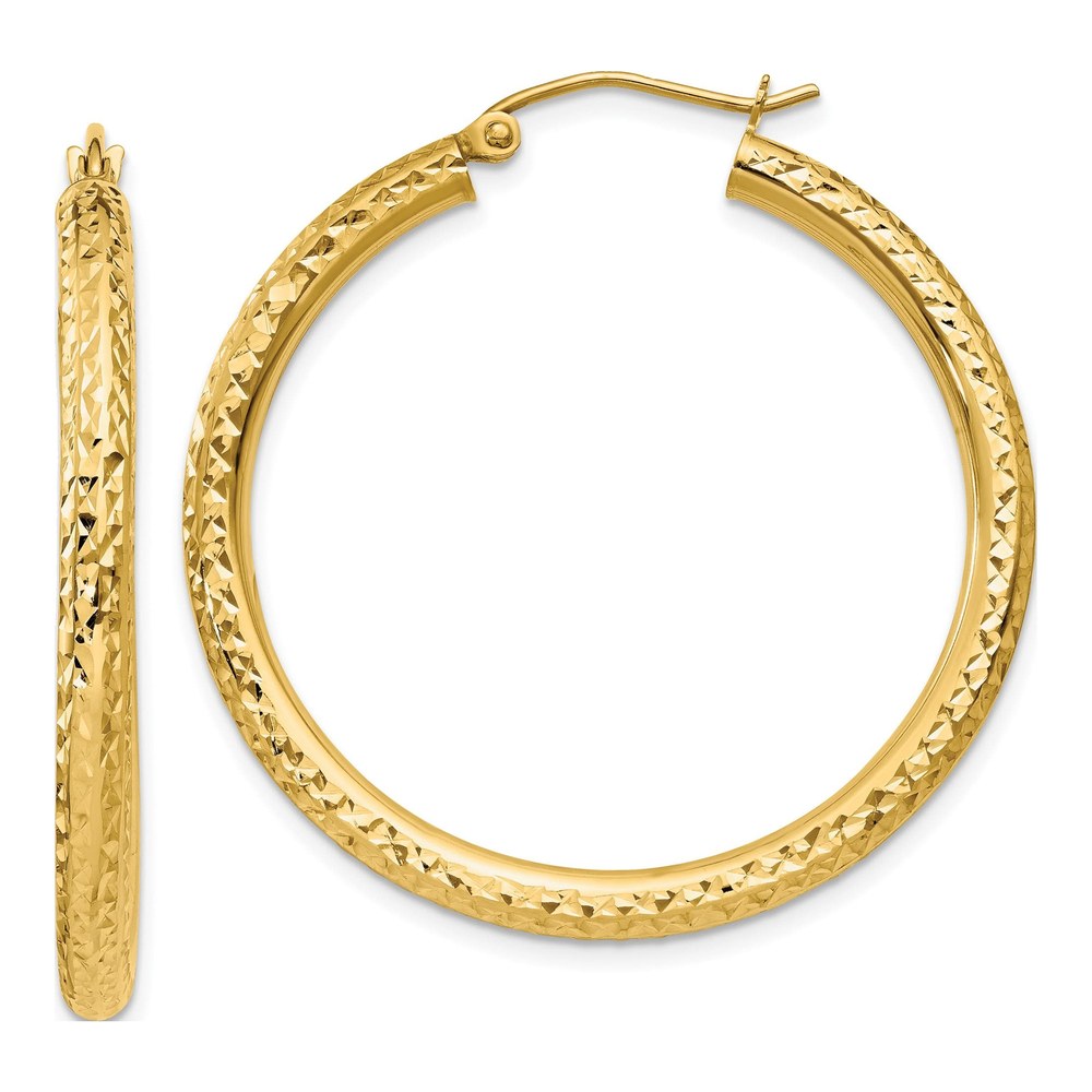 10K Yellow Gold 35mm Diamond-Cut Hoop Earrings