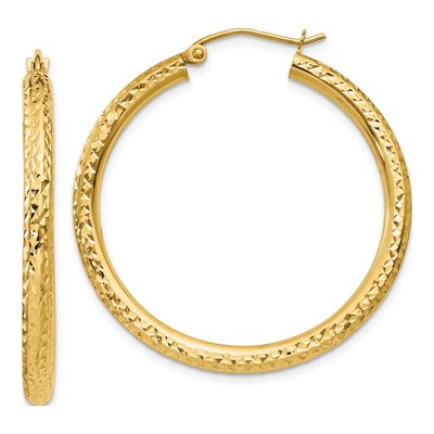 10K Yellow Gold 35mm Diamond-Cut Hoop Earrings