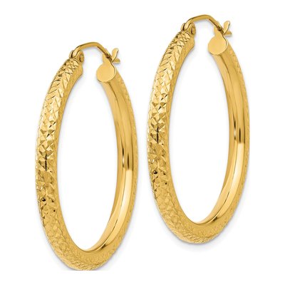 10K Yellow Gold 30mm Diamond-Cut Round Hoop Earrings – view 3