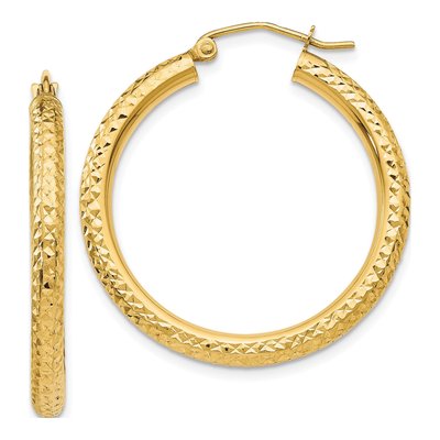 10K Yellow Gold 30mm Diamond-Cut Round Hoop Earrings