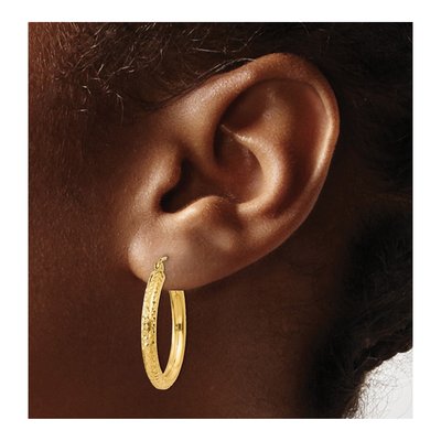10K Yellow Gold 25mm Diamond-Cut Hoop Earrings – view 4