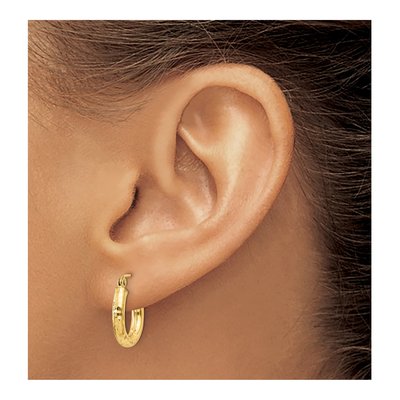 10K Yellow Gold 15mm Diamond-Cut Round Hoop Earrings – view 4
