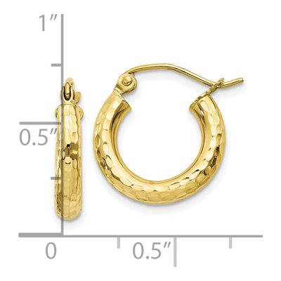 10K Yellow Gold 15mm Diamond-Cut Round Hoop Earrings – view 5