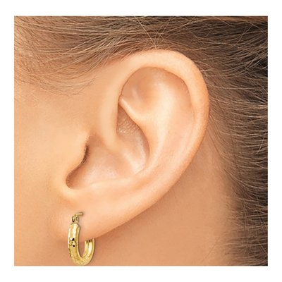 10K Yellow Gold 13mm Diamond-Cut Hoop Earrings – view 4
