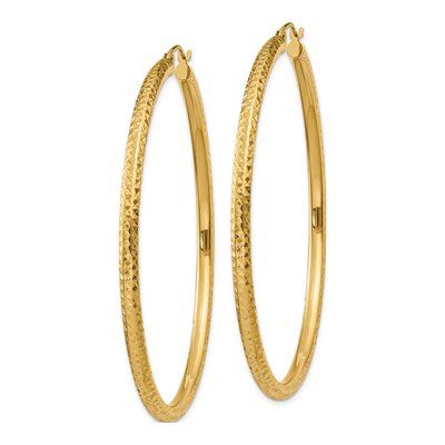 10K Yellow Gold 60mm Diamond-Cut Hoop Earrings – view 3