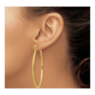 10K Yellow Gold 60mm Diamond-Cut Hoop Earrings – view 4