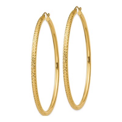 10K Yellow Gold 65mm Diamond-Cut Round Hoop Earrings – view 3