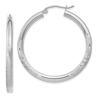 10K White Gold 30mm Diamond-Cut Hoop Earrings
