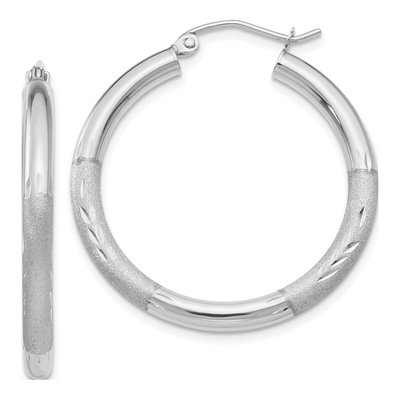 10K White Gold 25mm Diamond-Cut Hoop Earrings