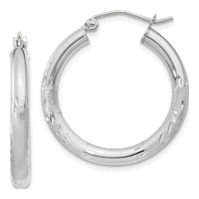 10K White Gold 20mm Diamond-Cut Hoop Earrings