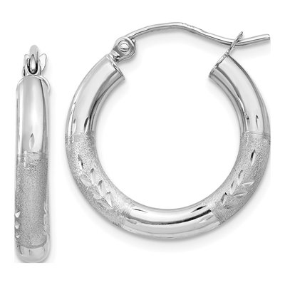 10K White Gold 15mm Diamond-Cut Hoop Earrings