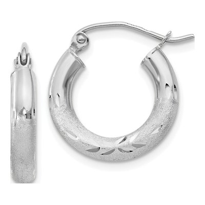 10K White Gold 10mm Diamond-Cut Hoop Earrings