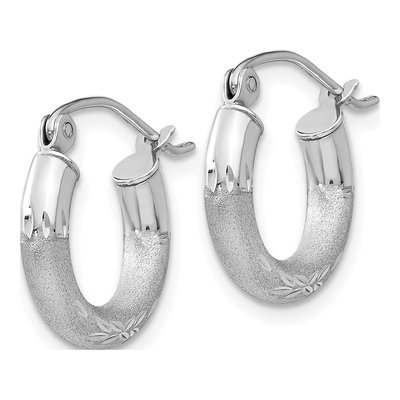 10K White Gold 9mm Diamond-Cut Round Hoop Earrings – view 3
