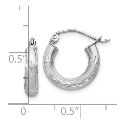 10K White Gold 9mm Diamond-Cut Round Hoop Earrings – view 5