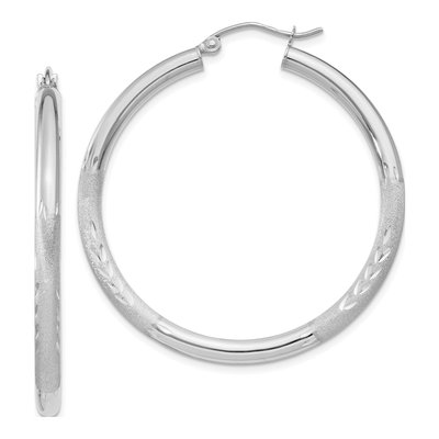10K White Gold 35mm Diamond-Cut Hoop Earrings