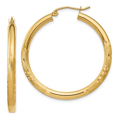 10K Yellow Gold 35mm Diamond-Cut Hoop Earrings
