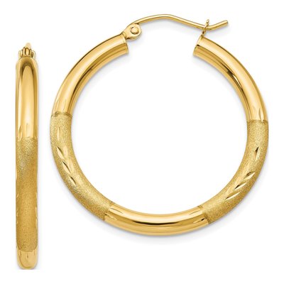 10K Yellow Gold 30mm Diamond-Cut Hoop Earrings