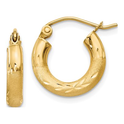 10K Yellow Gold 14mm Diamond-Cut Hoop Earrings