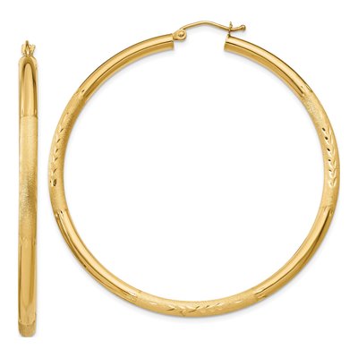 10K Yellow Gold 55mm Diamond-Cut Hoop Earrings