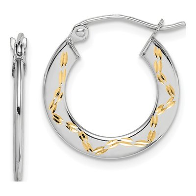 10K White Gold 19mm Diamond-Cut Hoop Earrings
