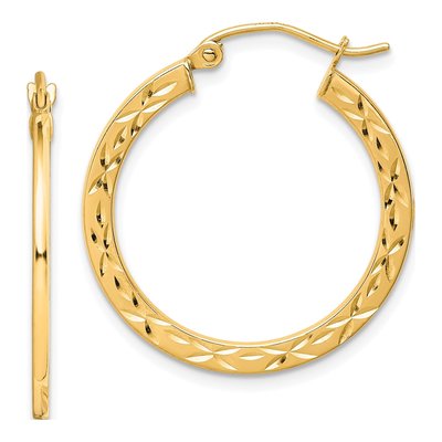 10K Yellow Gold 26mm Diamond-Cut Hollow Hoop Earrings