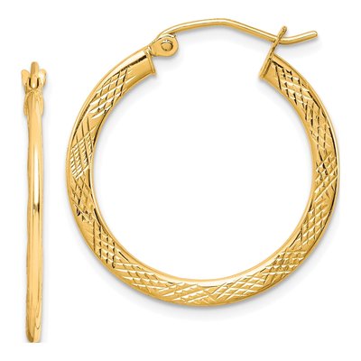 10K Yellow Gold 26mm Textured Hoop Earrings