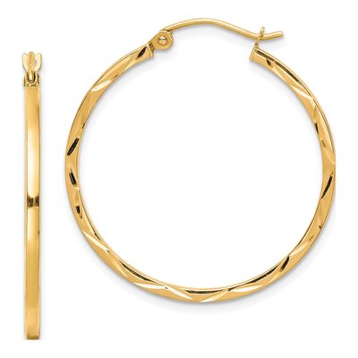 10K Yellow Gold 30mm Diamond-Cut Hoop Earrings