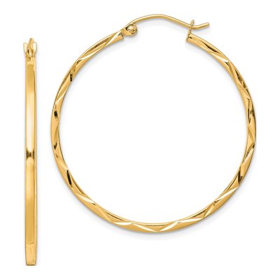 10K Yellow Gold 35mm Diamond-Cut Hoop Earrings