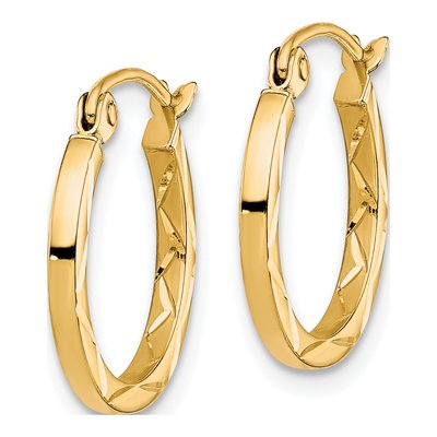 10K Yellow Gold 15mm Diamond-Cut Hoop Earrings – view 3