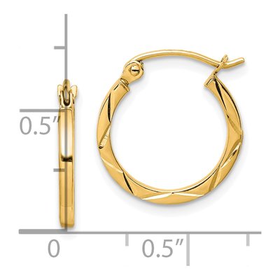 10K Yellow Gold 15mm Diamond-Cut Hoop Earrings – view 5