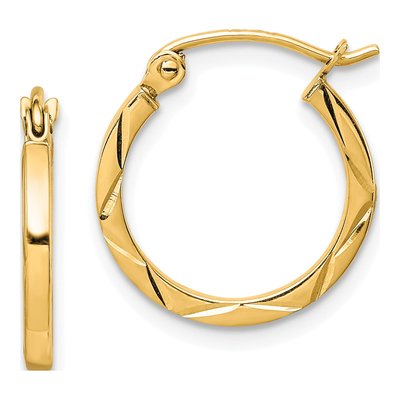 10K Yellow Gold 15mm Diamond-Cut Hoop Earrings