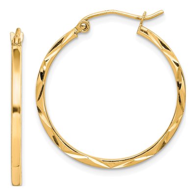 10K Yellow Gold 25mm Diamond-Cut Hoop Earrings