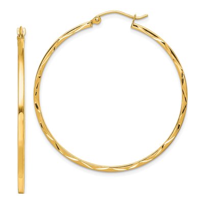 10K Yellow Gold 40mm Diamond-Cut Hoop Earrings