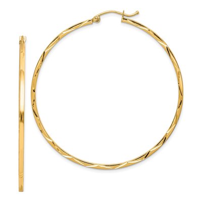 10K Yellow Gold 50mm Diamond-Cut Hoop Earrings