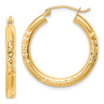 10K Yellow Gold 25mm Diamond-Cut Hoop Earrings