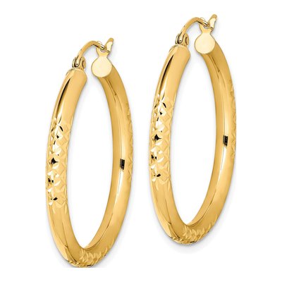 10K Yellow Gold 30mm Diamond-Cut Hoop Earrings – view 3