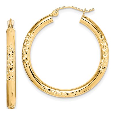 10K Yellow Gold 30mm Diamond-Cut Hoop Earrings