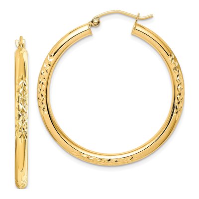 10K Yellow Gold 35mm Diamond-Cut Hoop Earrings