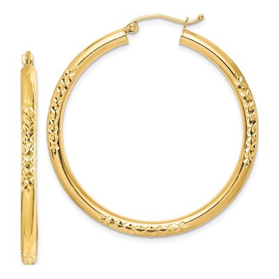 10K Yellow Gold 40mm Diamond-Cut Hoop Earrings