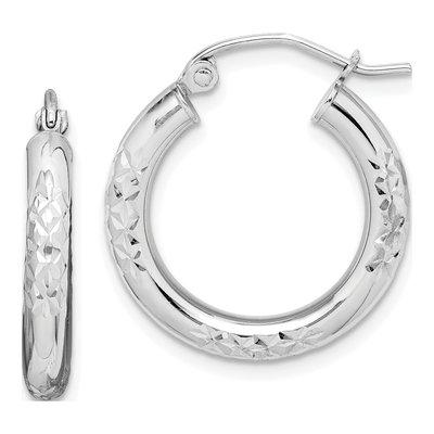 10K White Gold 21mm Diamond-Cut Hoop Earrings