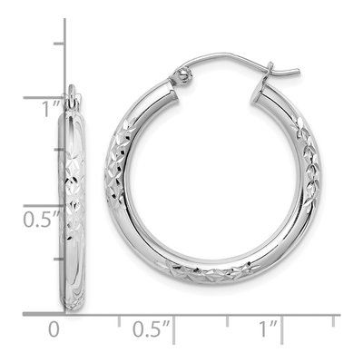 10K White Gold 26mm Diamond-Cut Hoop Earrings – view 3