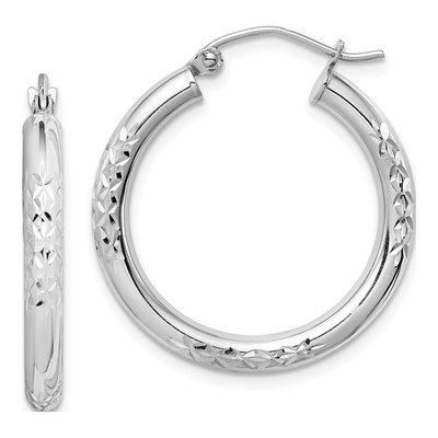 10K White Gold 26mm Diamond-Cut Hoop Earrings