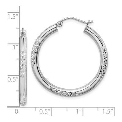 10K White Gold 31mm Diamond-Cut Hoop Earrings – view 3
